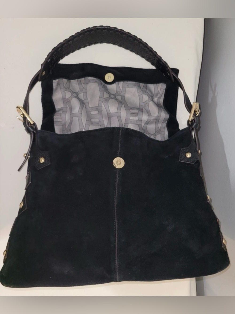 Aimee Kestenberg Black Suede & Leather Hobo Shoulder Bag - Picture 14 of 16